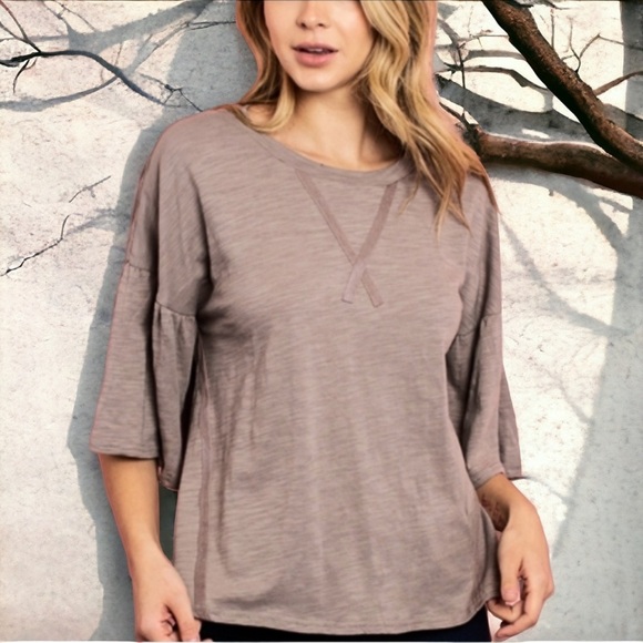 (19)New Flounce Sleeve Tan Tee - Picture 2 of 6